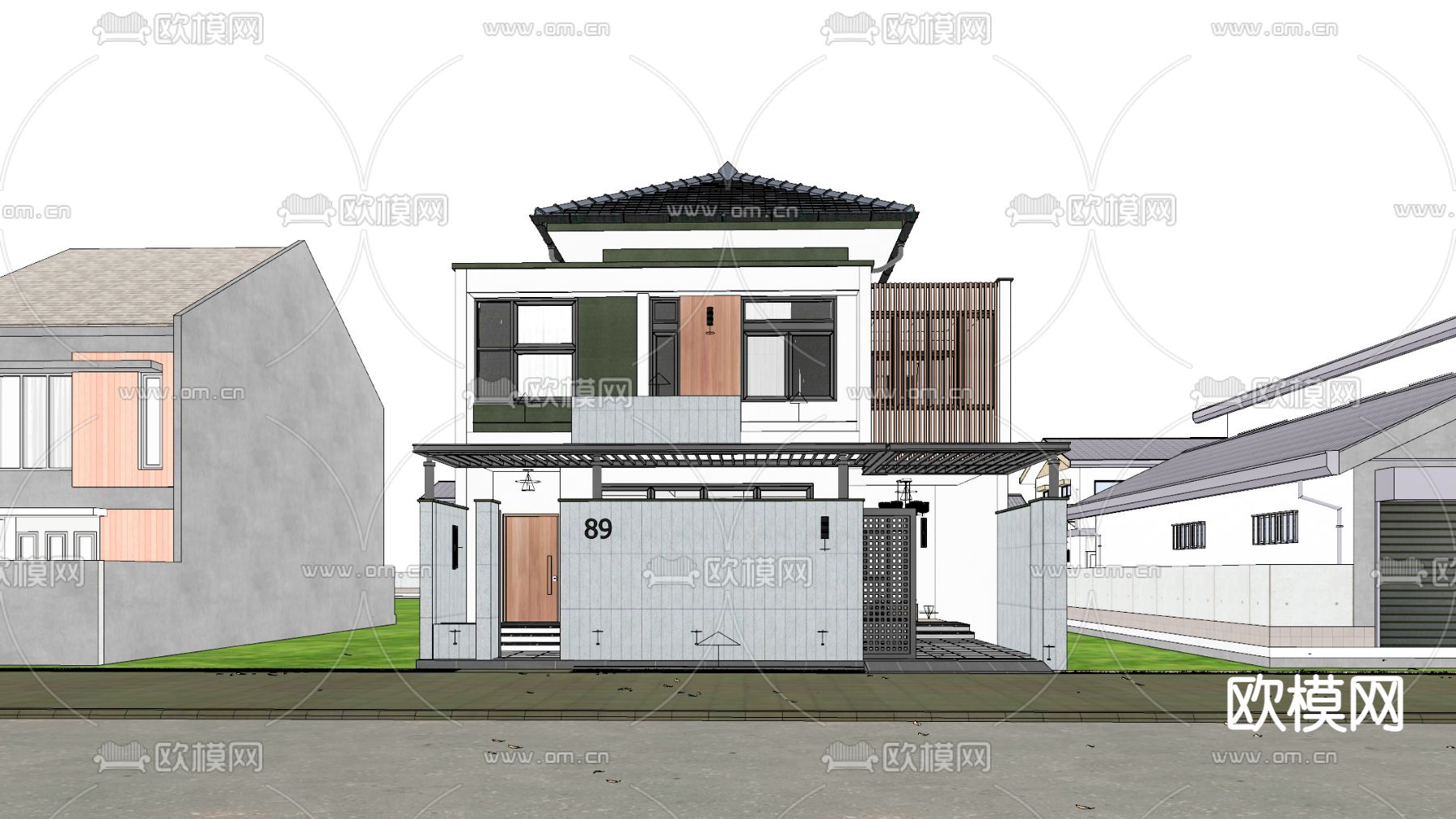 现代独栋别墅su模型下载（渲染图4）