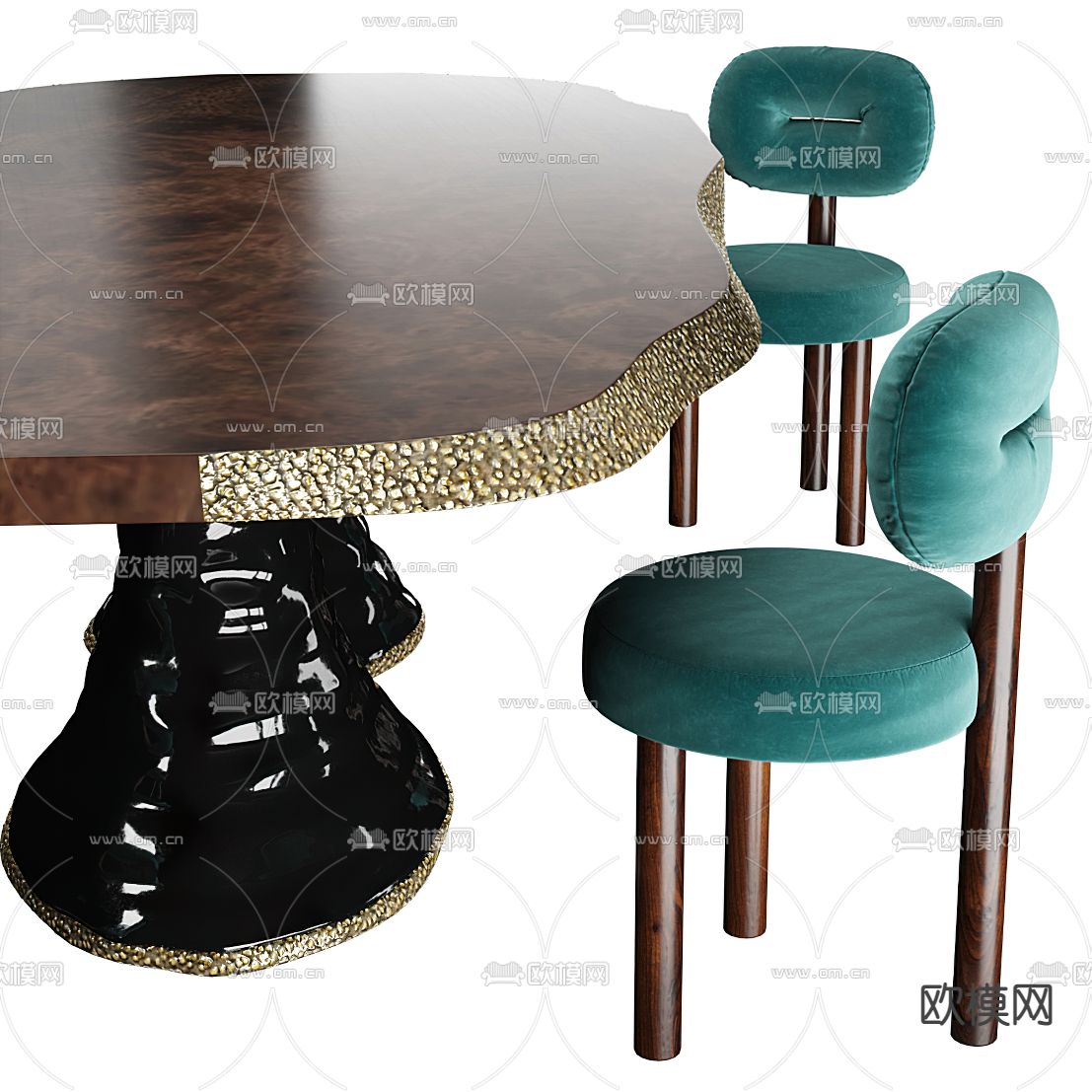 Giorgetti 后现代实木餐桌椅3d模型下载（渲染图3）