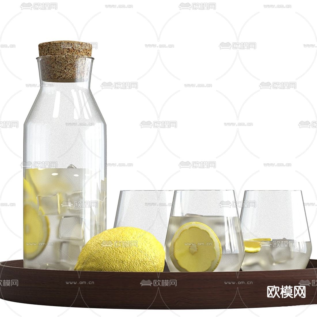 现代玻璃杯柠檬水3d模型