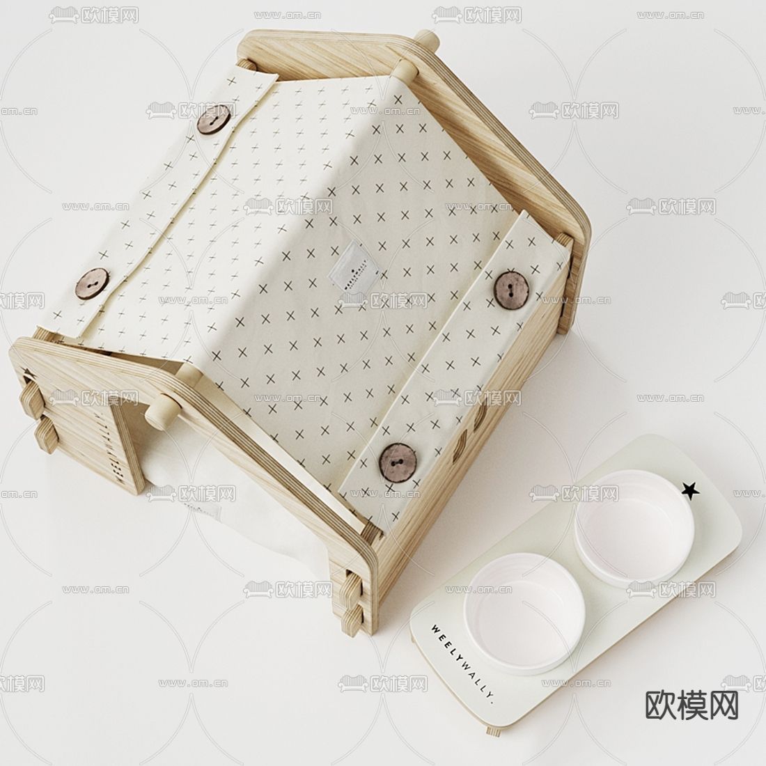 现代实木猫舍狗屋3d模型下载（渲染图2）
