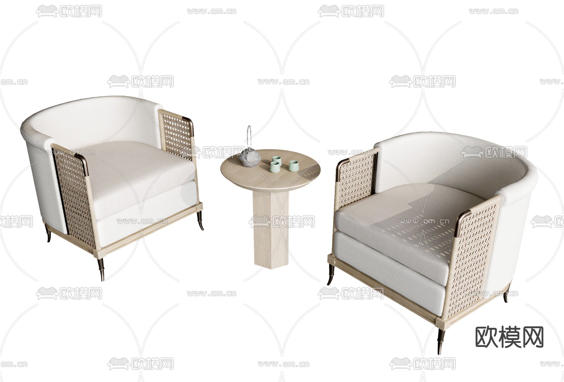 新中式单人沙发su模型下载（渲染图1）