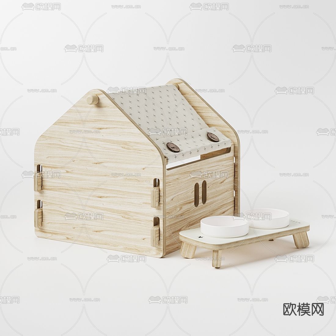 现代实木猫舍狗屋3d模型下载（渲染图4）