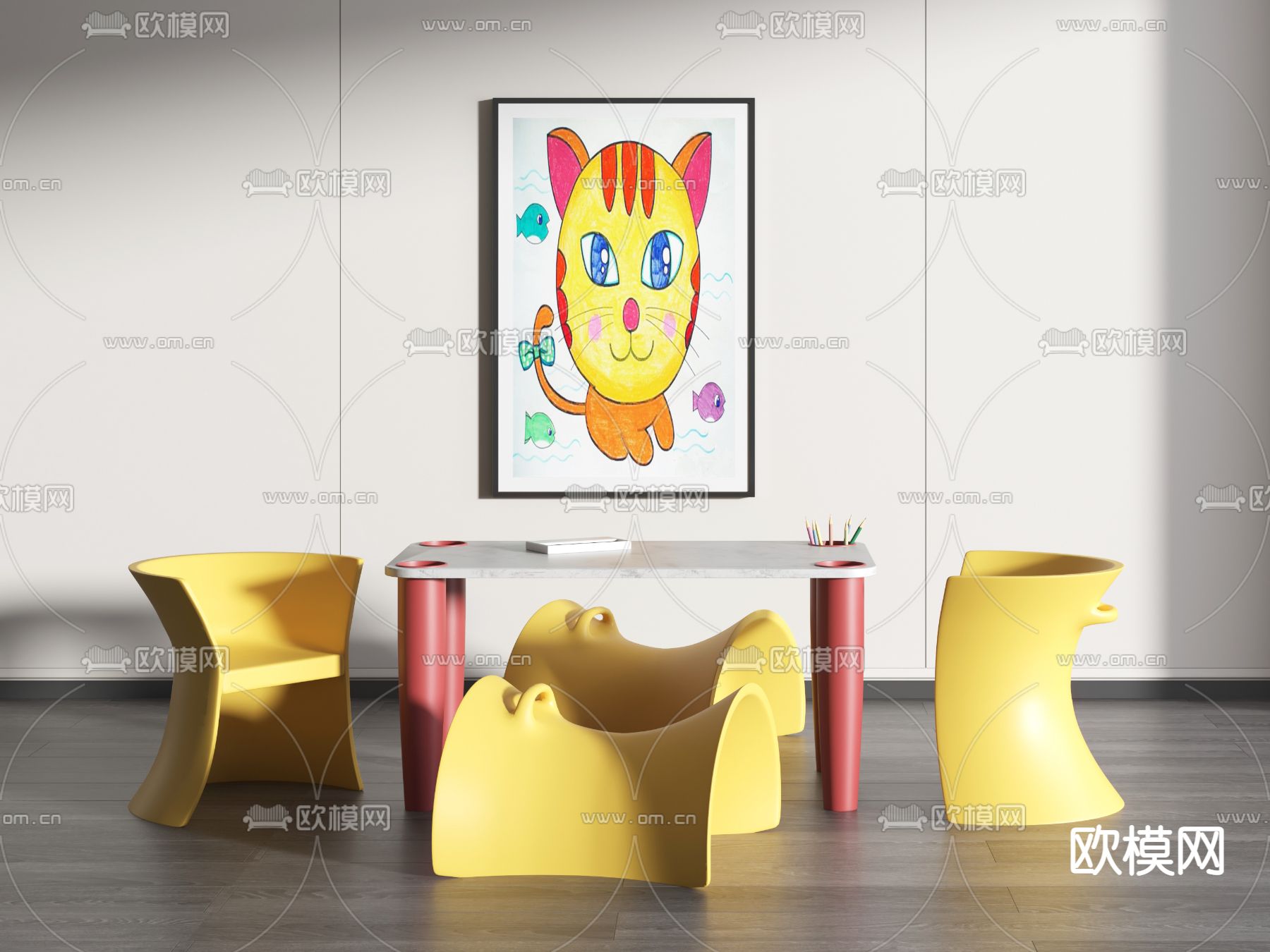 现代儿童桌椅3d模型下载