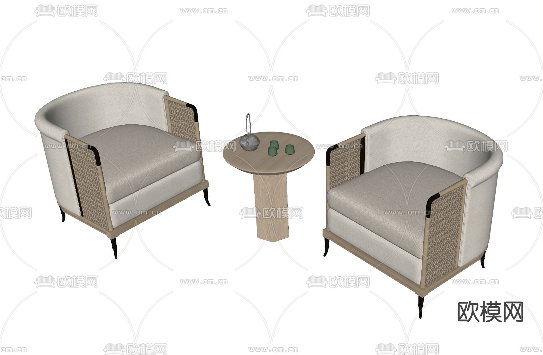 新中式单人沙发su模型下载（渲染图2）