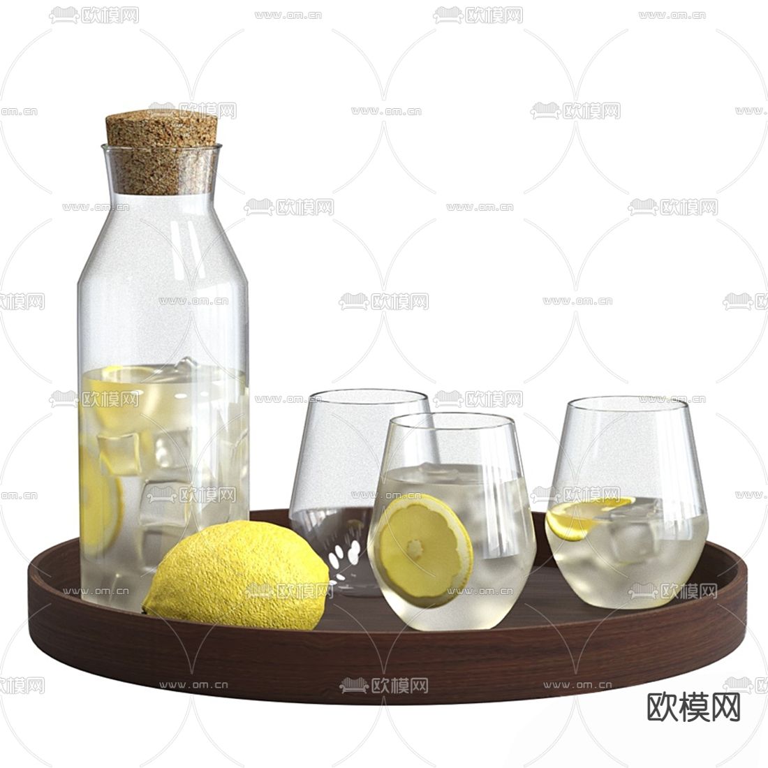 现代玻璃杯柠檬水3d模型