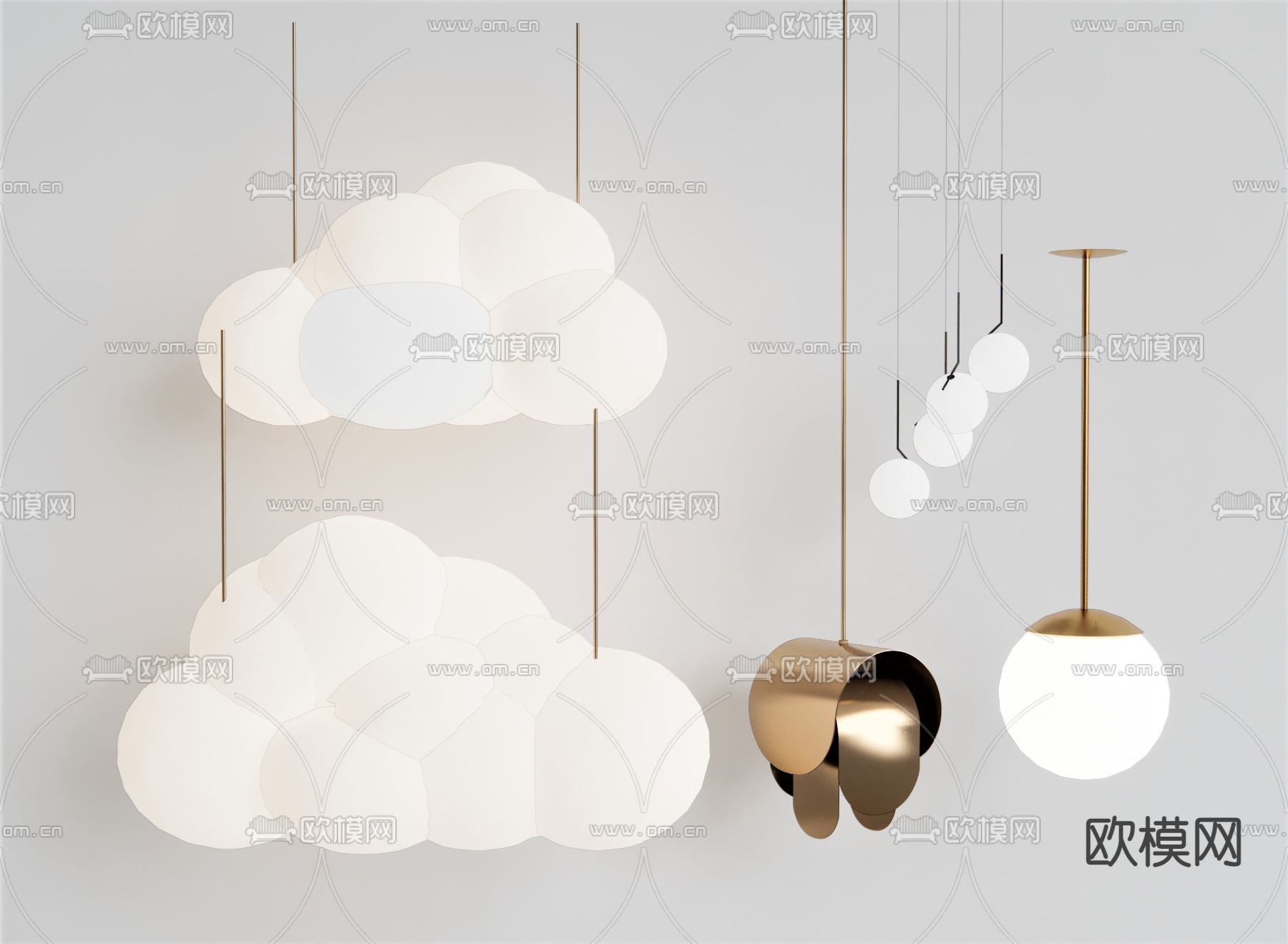 现代云朵吊灯su模型下载（渲染图1）