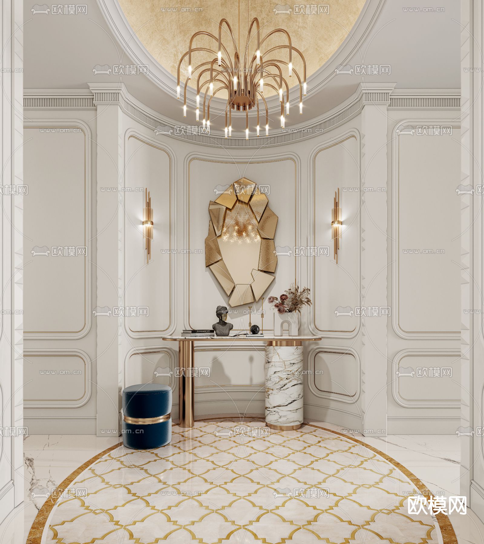 欧式玄关过道门厅3d模型下载（渲染图1）