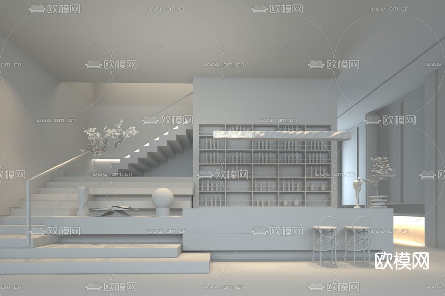 久度设计 现代售楼处水吧区3d模型下载(渲染图2)