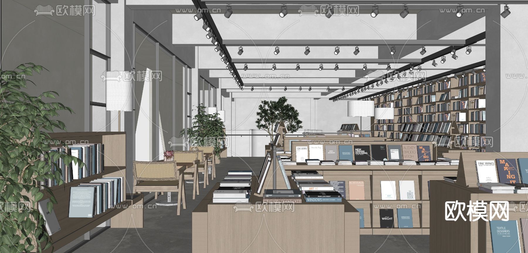 侘寂书店图书馆su模型下载（渲染图2）