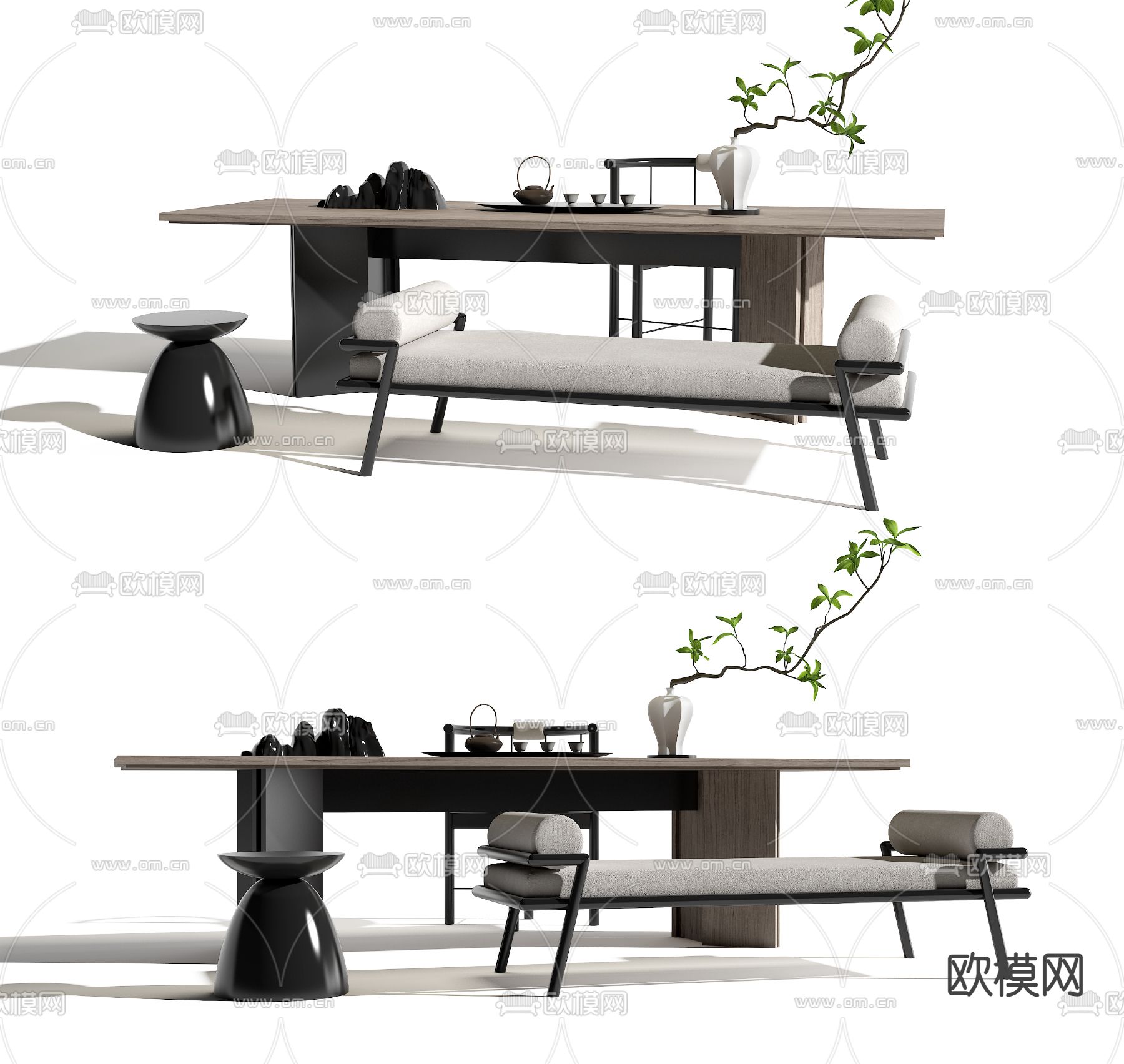 新中式茶桌椅3d模型