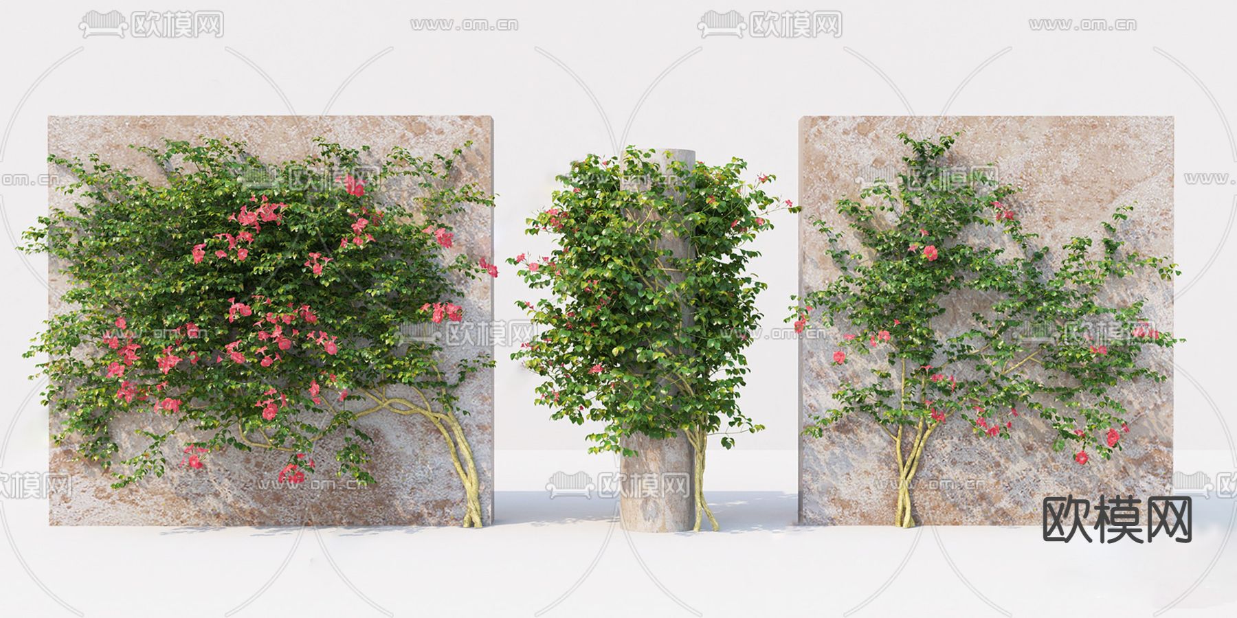 现代绿植墙su模型下载（渲染图1）