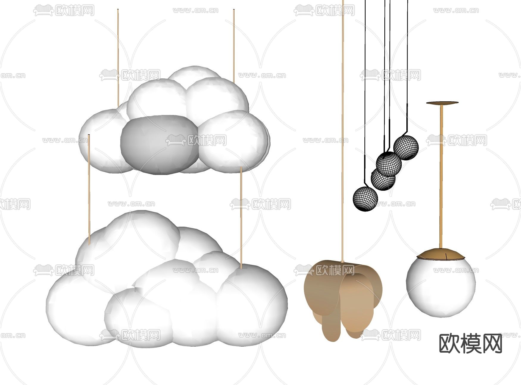 现代云朵吊灯su模型下载（渲染图2）