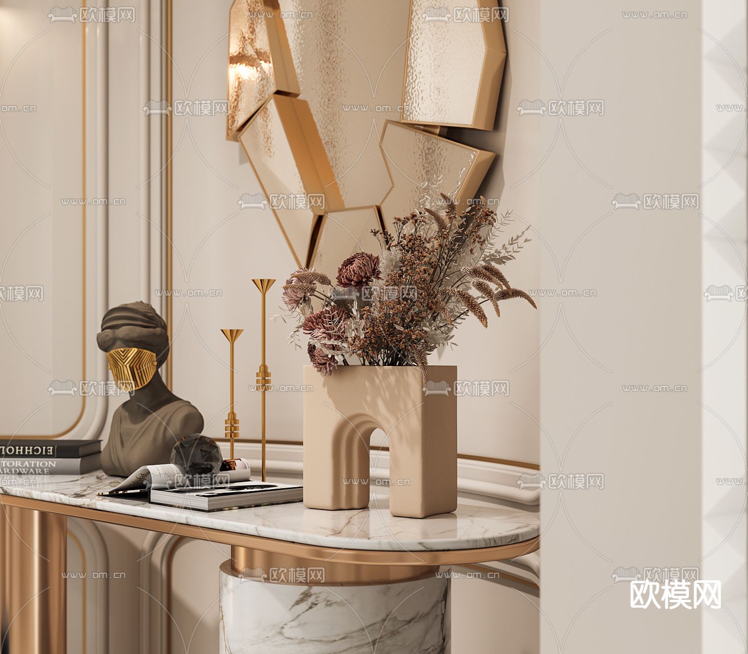 欧式玄关过道门厅3d模型下载（渲染图2）