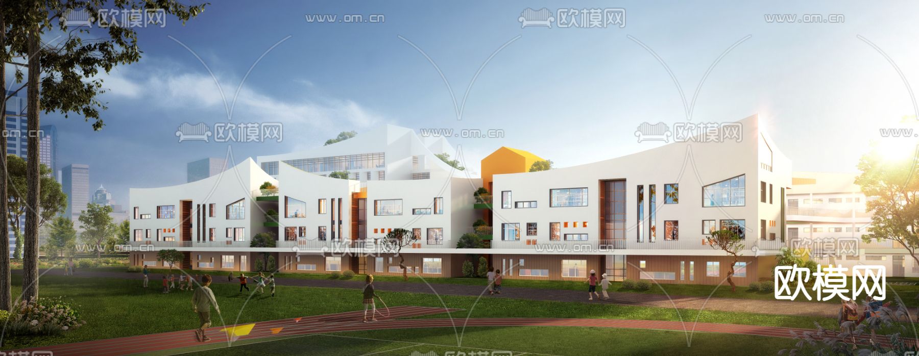 现代幼儿园学校建筑外观3d模型下载