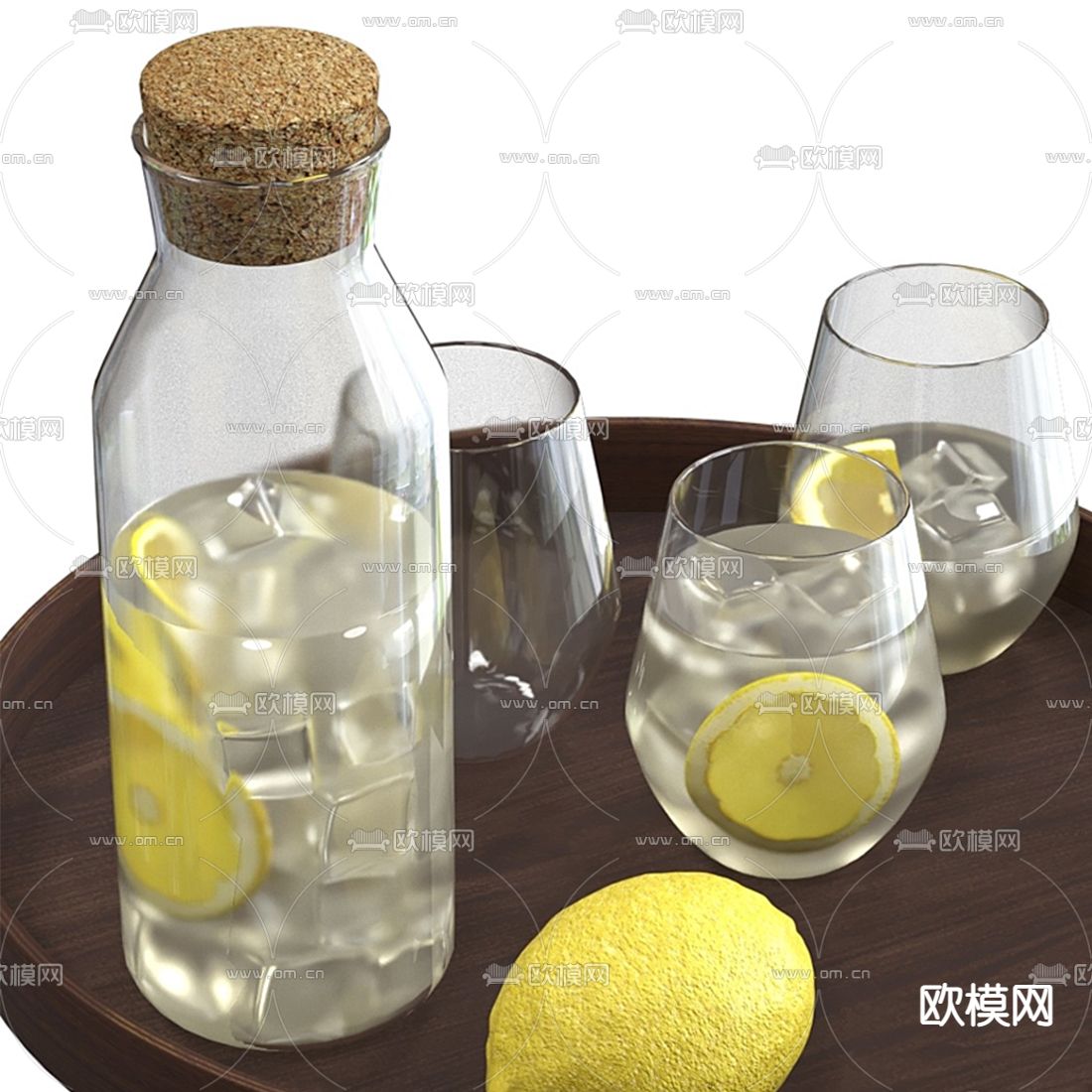 现代玻璃杯柠檬水3d模型