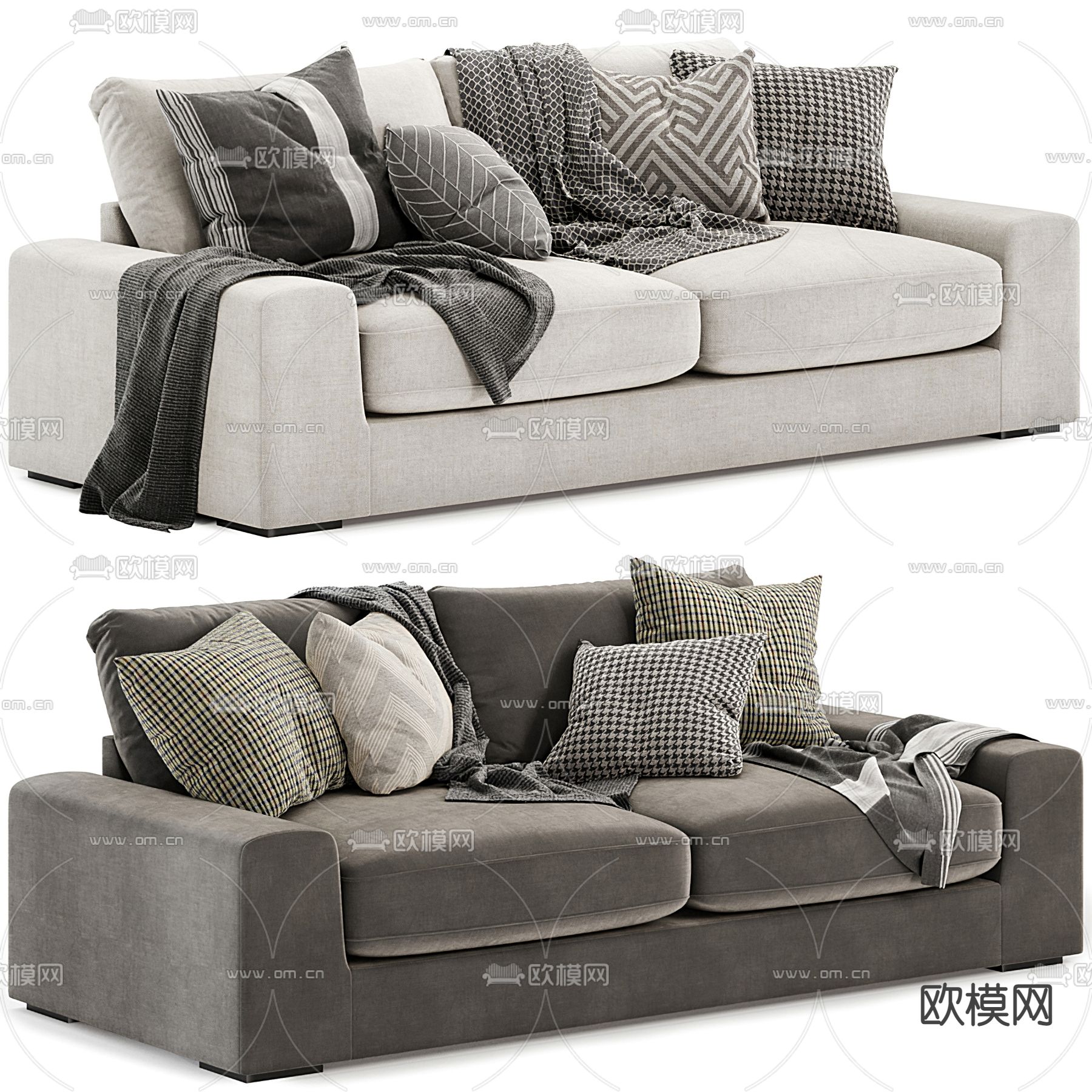 现代布艺双人沙发3d模型下载