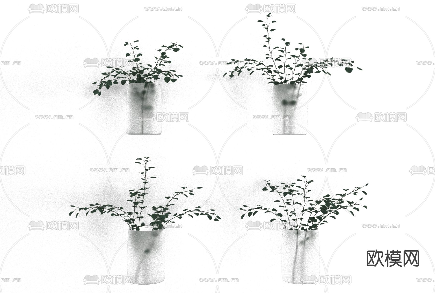 现代玻璃花瓶花艺免费3d模型下载