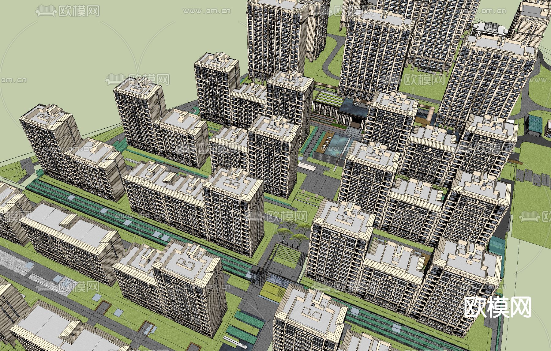 新古典住宅楼外观su模型下载（渲染图3）