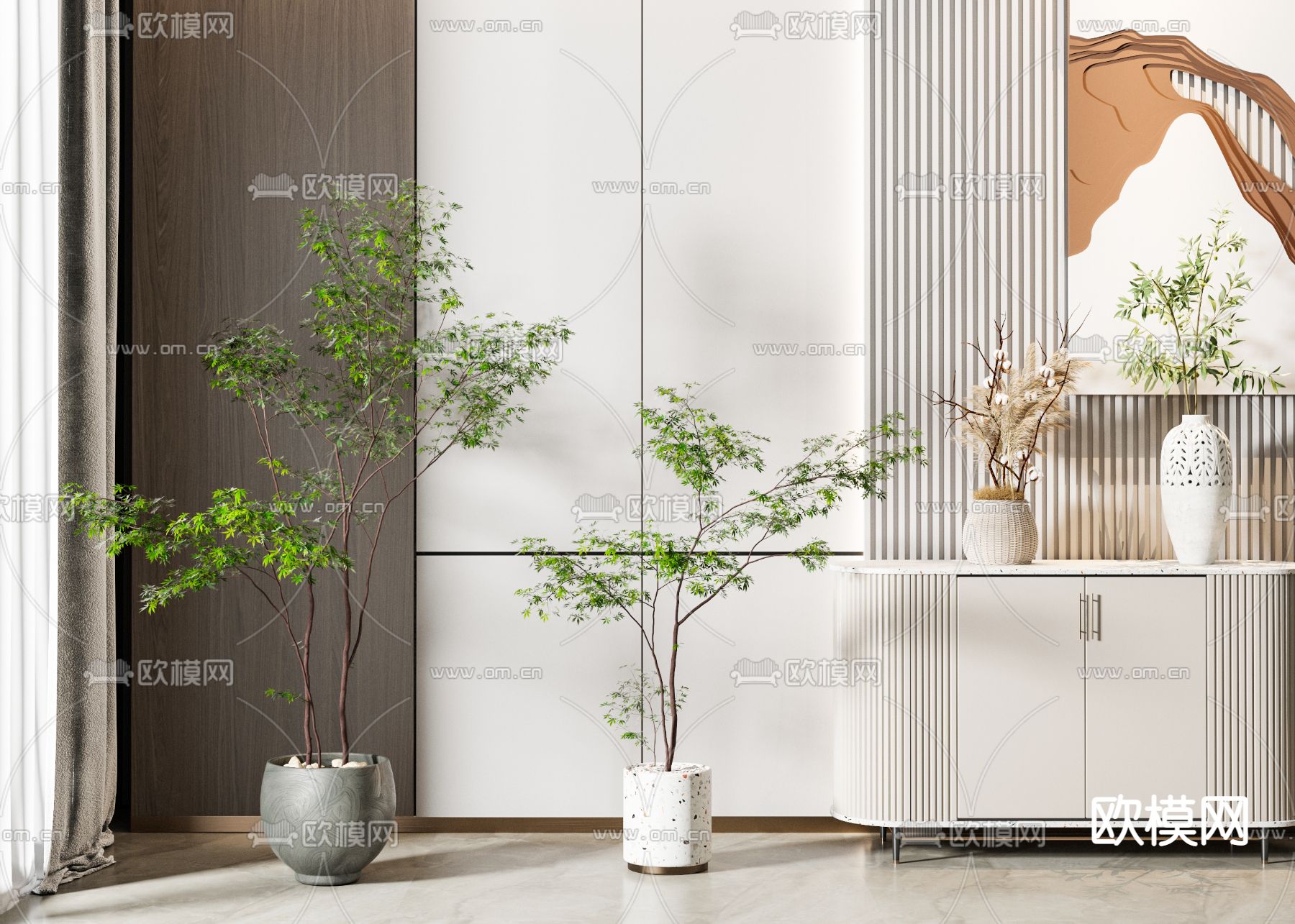 现代绿植盆栽su模型下载（渲染图1）