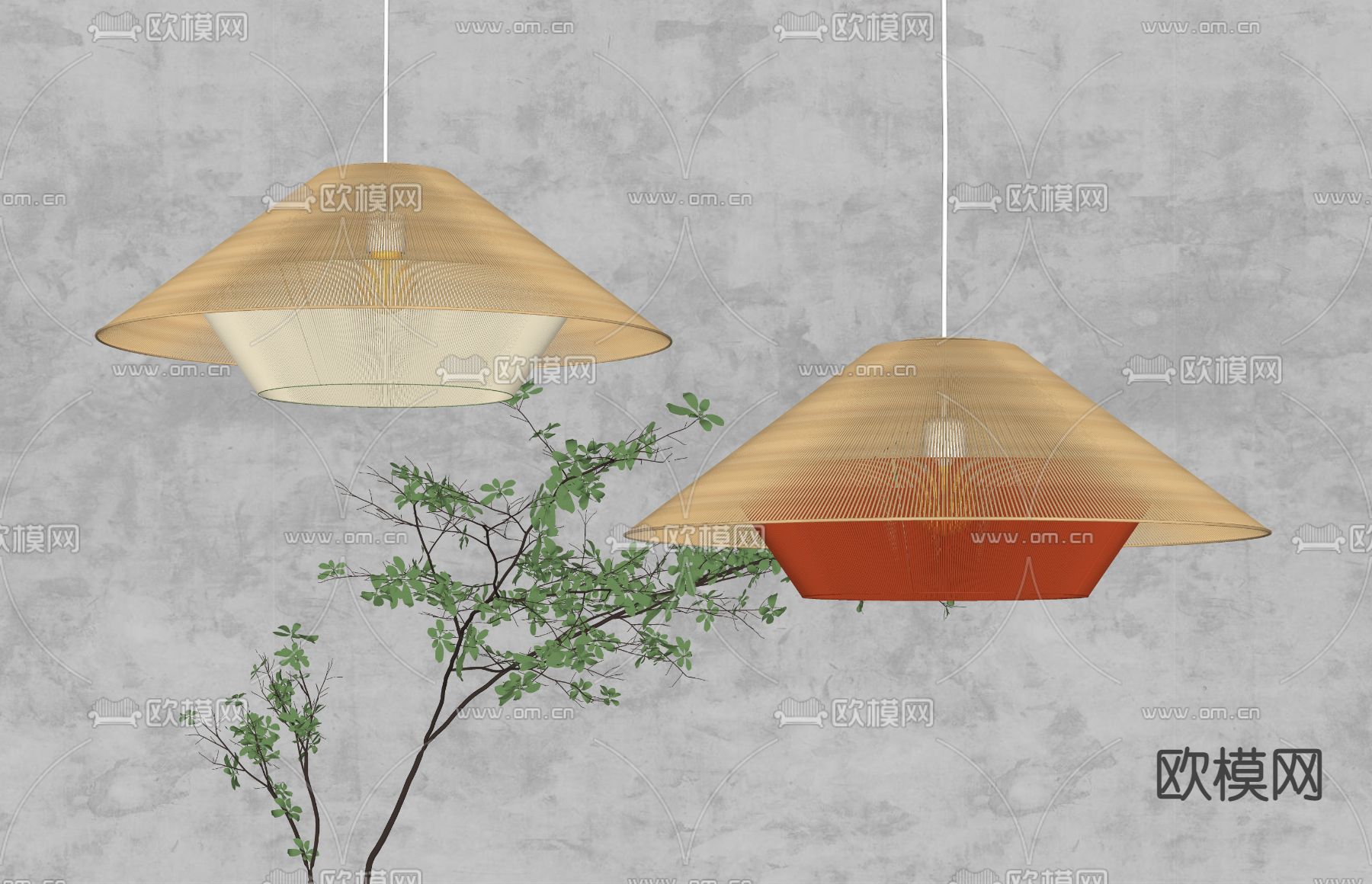侘寂风竹编吊灯su模型下载（渲染图2）