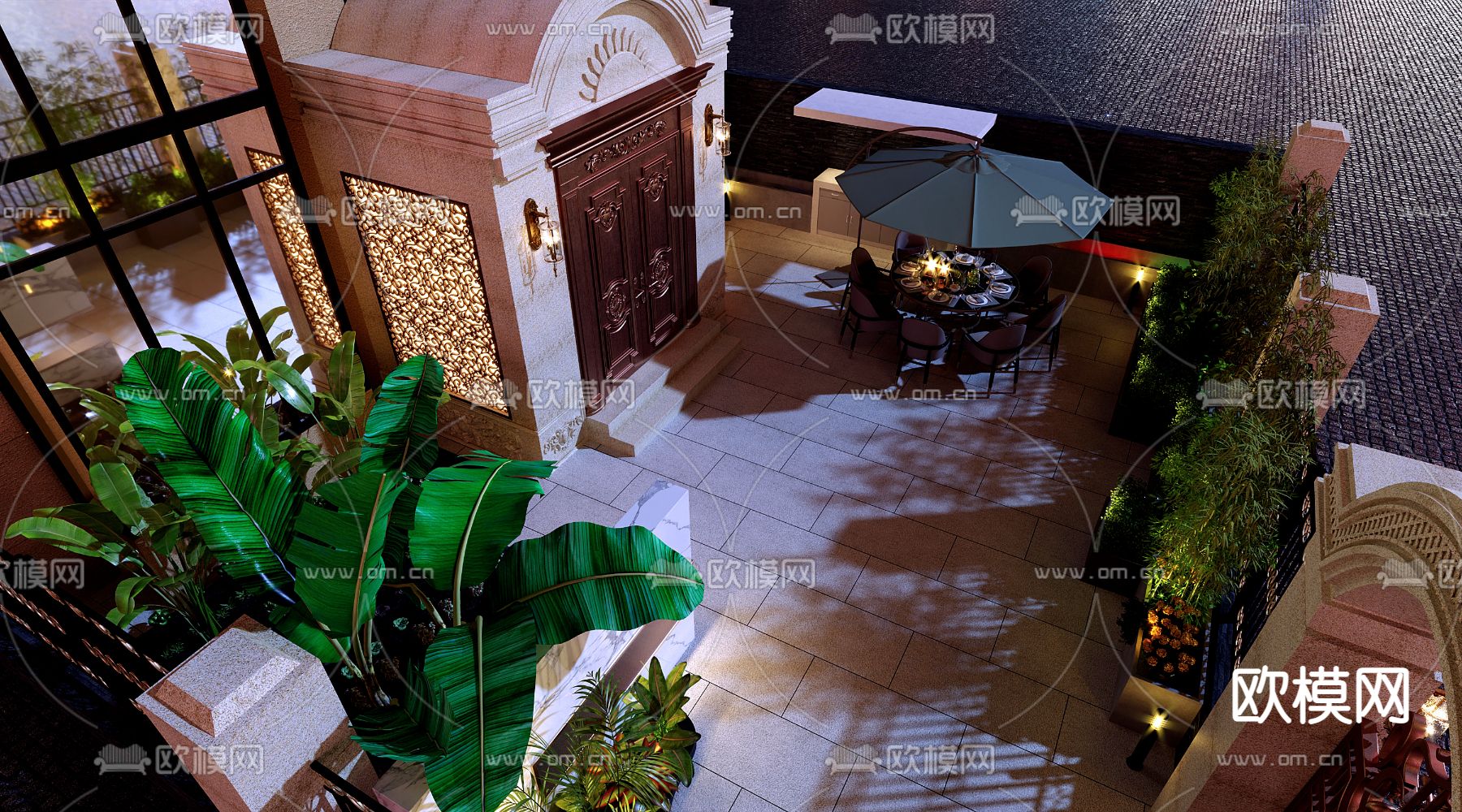 简欧庭院小院夜景3d模型下载（渲染图7）