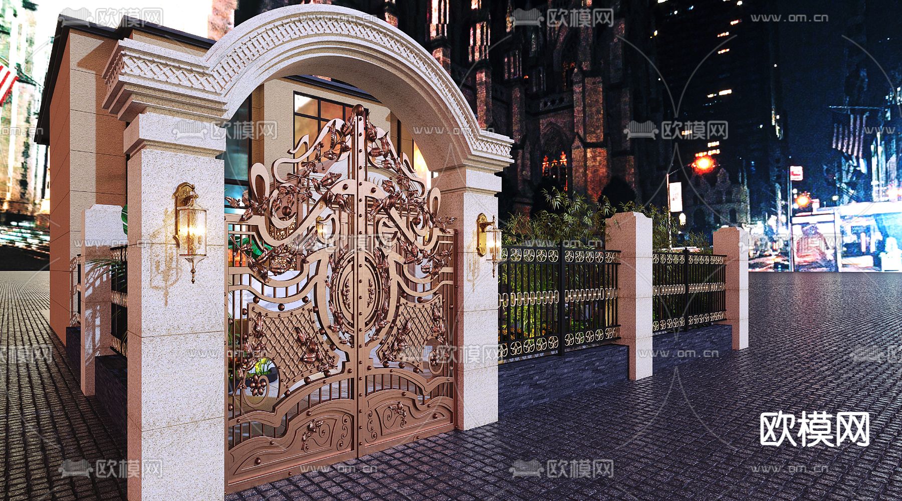 简欧庭院小院夜景3d模型下载（渲染图9）