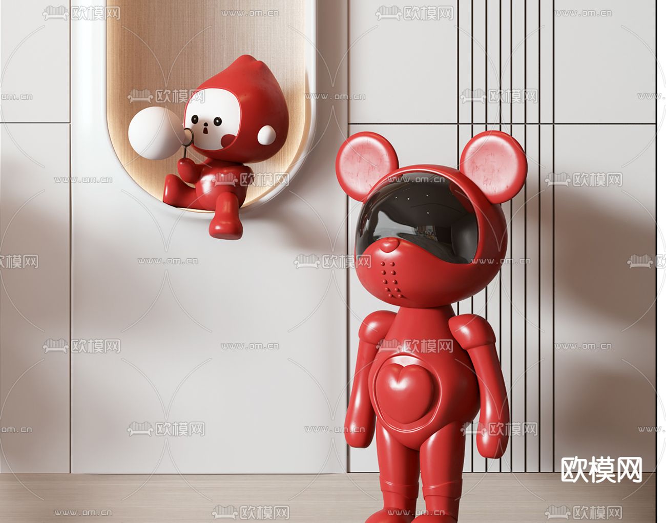 现代玩具熊潮玩雕塑3d模型下载（渲染图3）