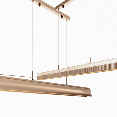  现代办公长条吊灯su模型 