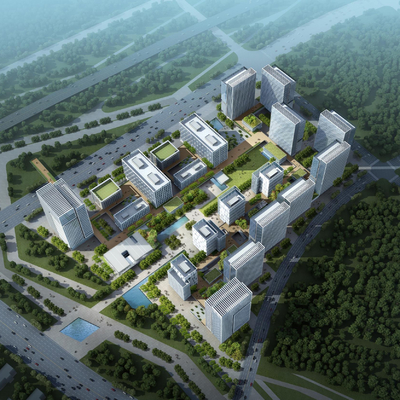  现代高层办公楼鸟瞰su模型 