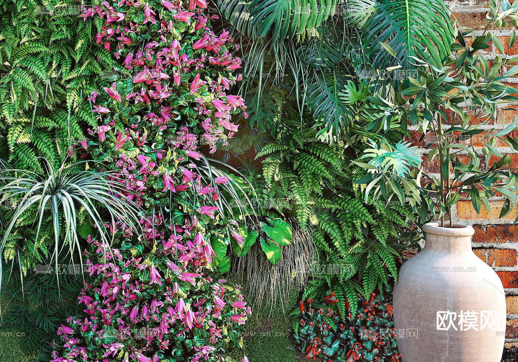 现代绿植植物墙3d模型下载（渲染图4）