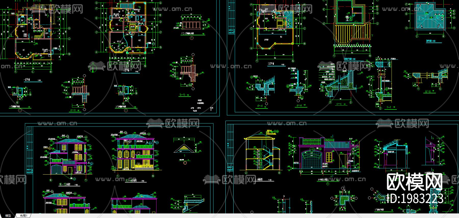 别墅建筑cad施工图下载