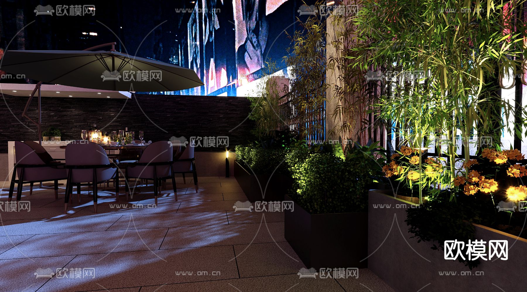 简欧庭院小院夜景3d模型下载（渲染图8）