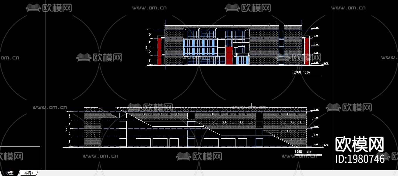 商场平立面图下载（渲染图1）