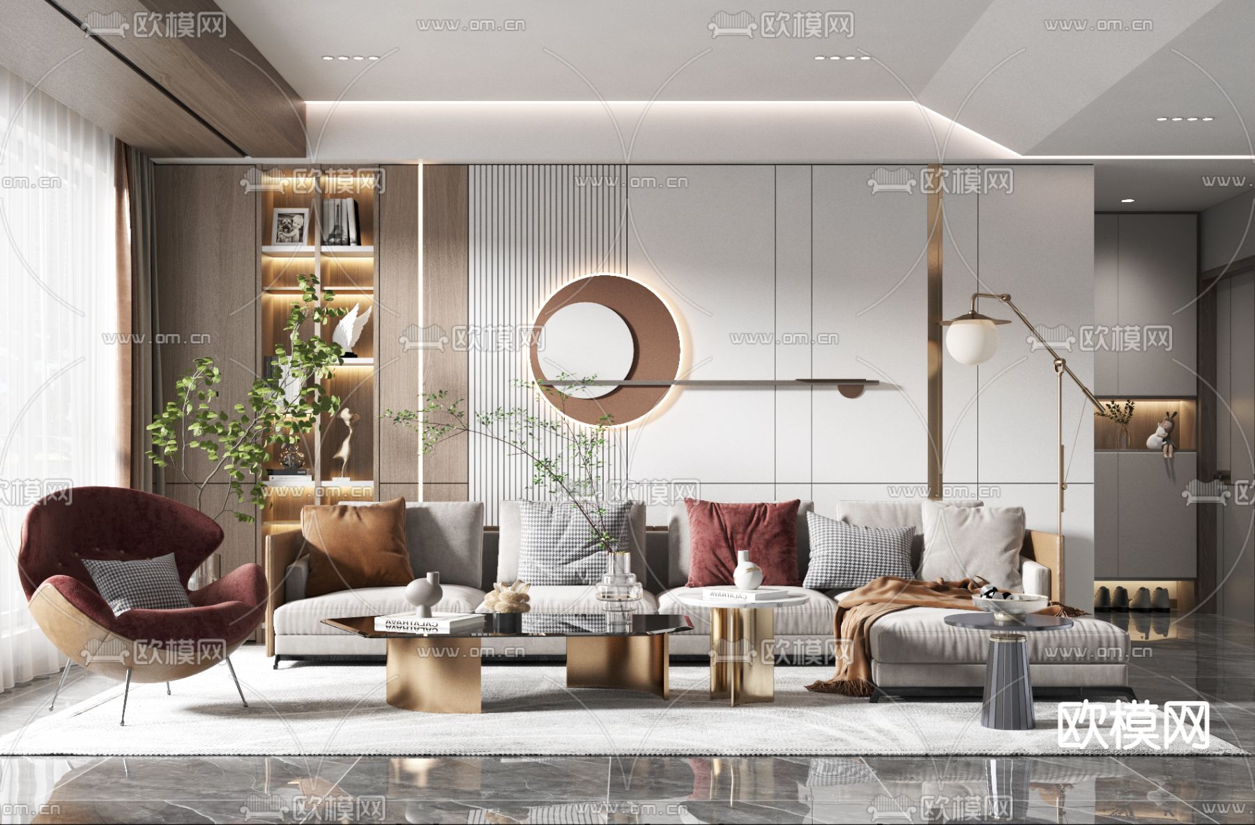 现代轻奢转角沙发组合3d模型下载