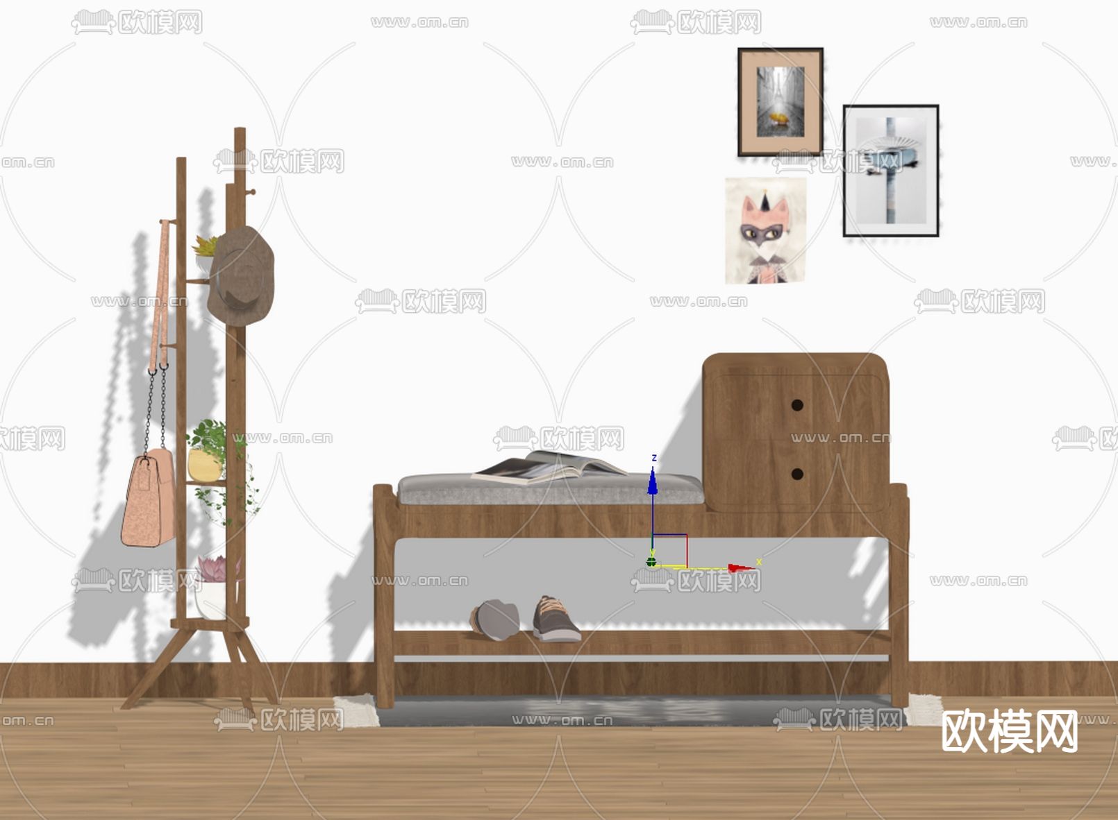 北欧实木换鞋凳su模型下载（渲染图2）