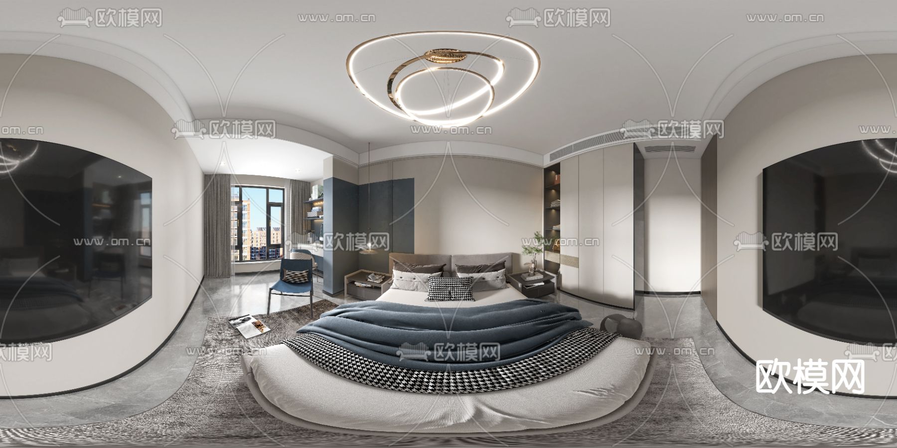 现代轻奢卧室主人房vr全景3d模型-免费3dmax模型库-欧模网