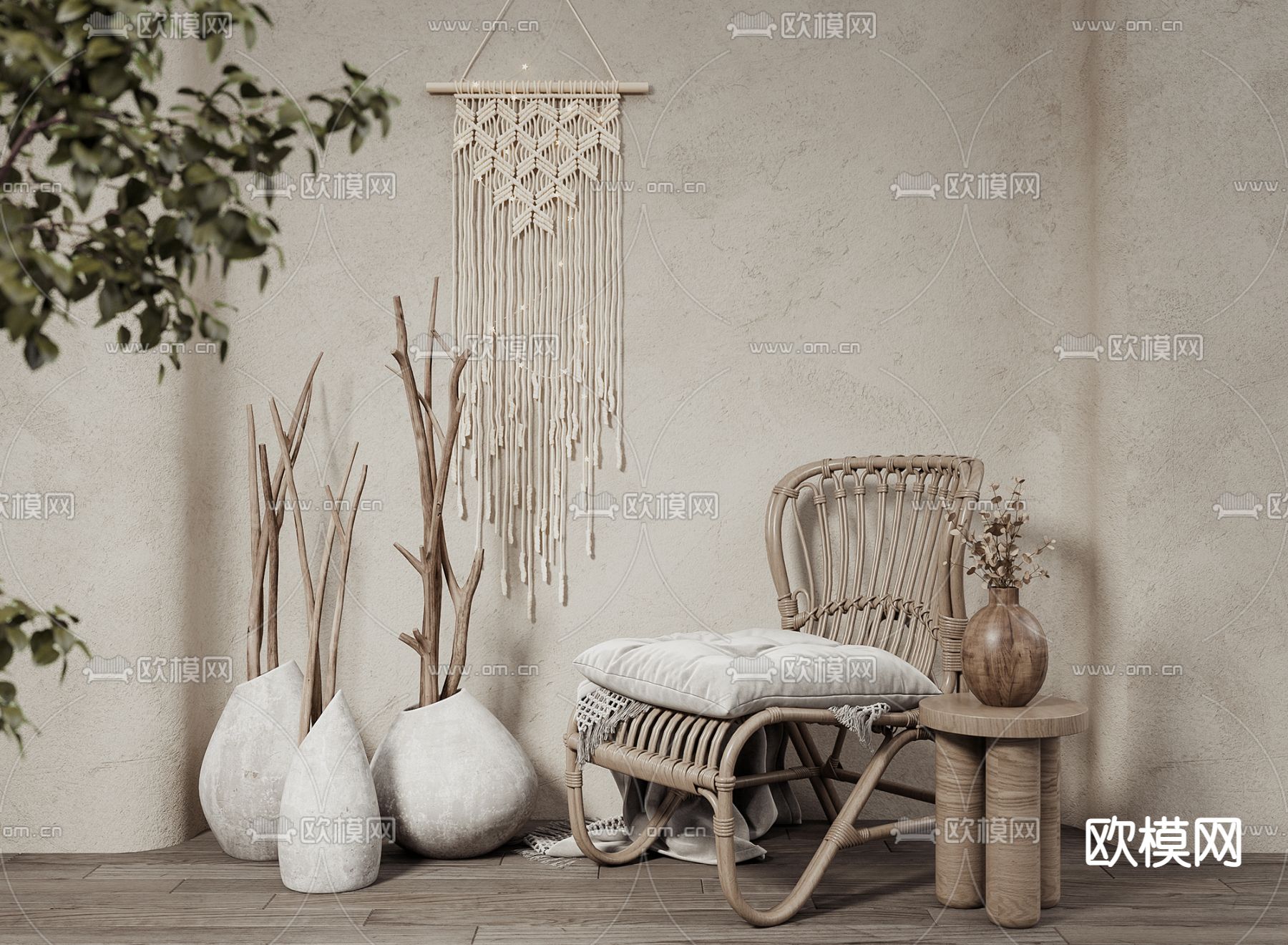 侘寂风户外休闲椅3d模型下载