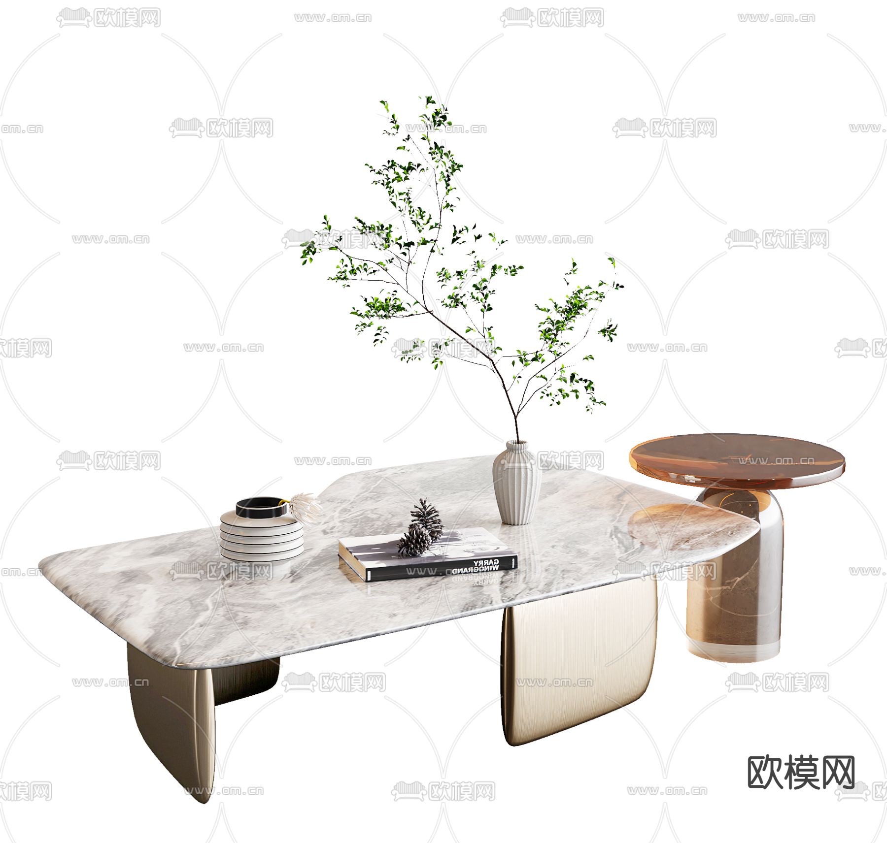现代大理石字母茶几3d模型下载（渲染图1）