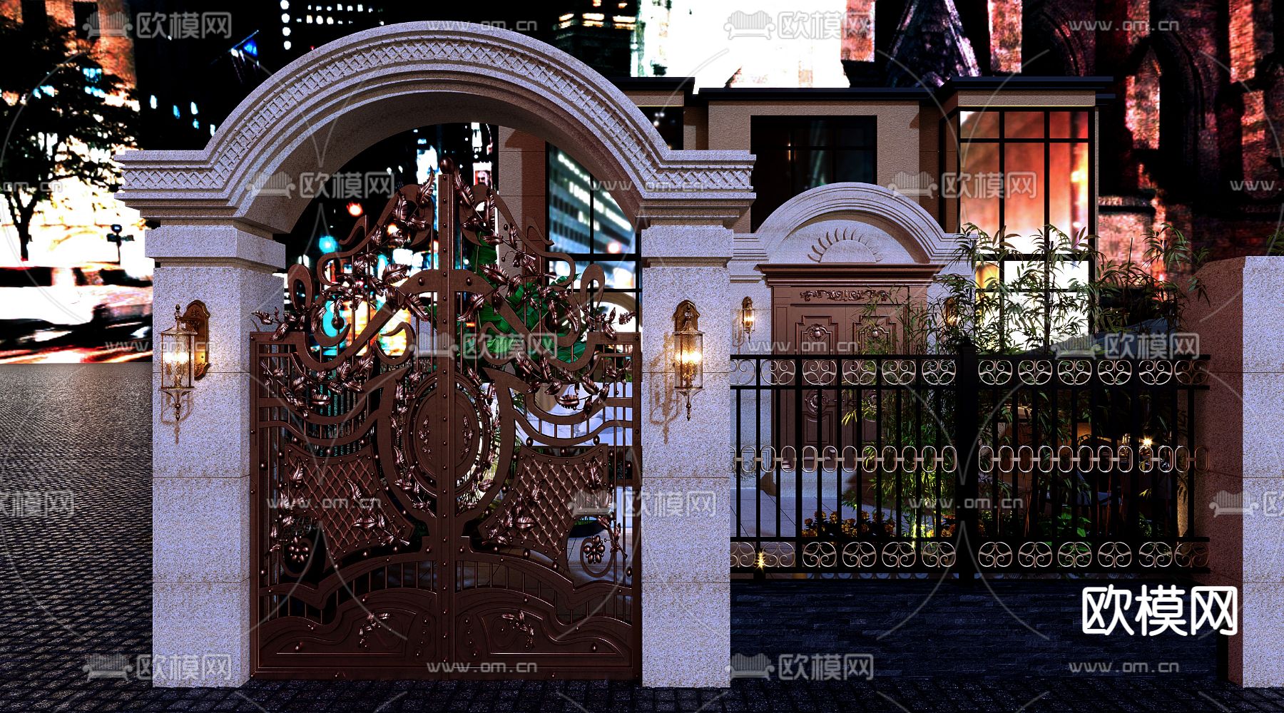 简欧庭院小院夜景3d模型下载（渲染图5）