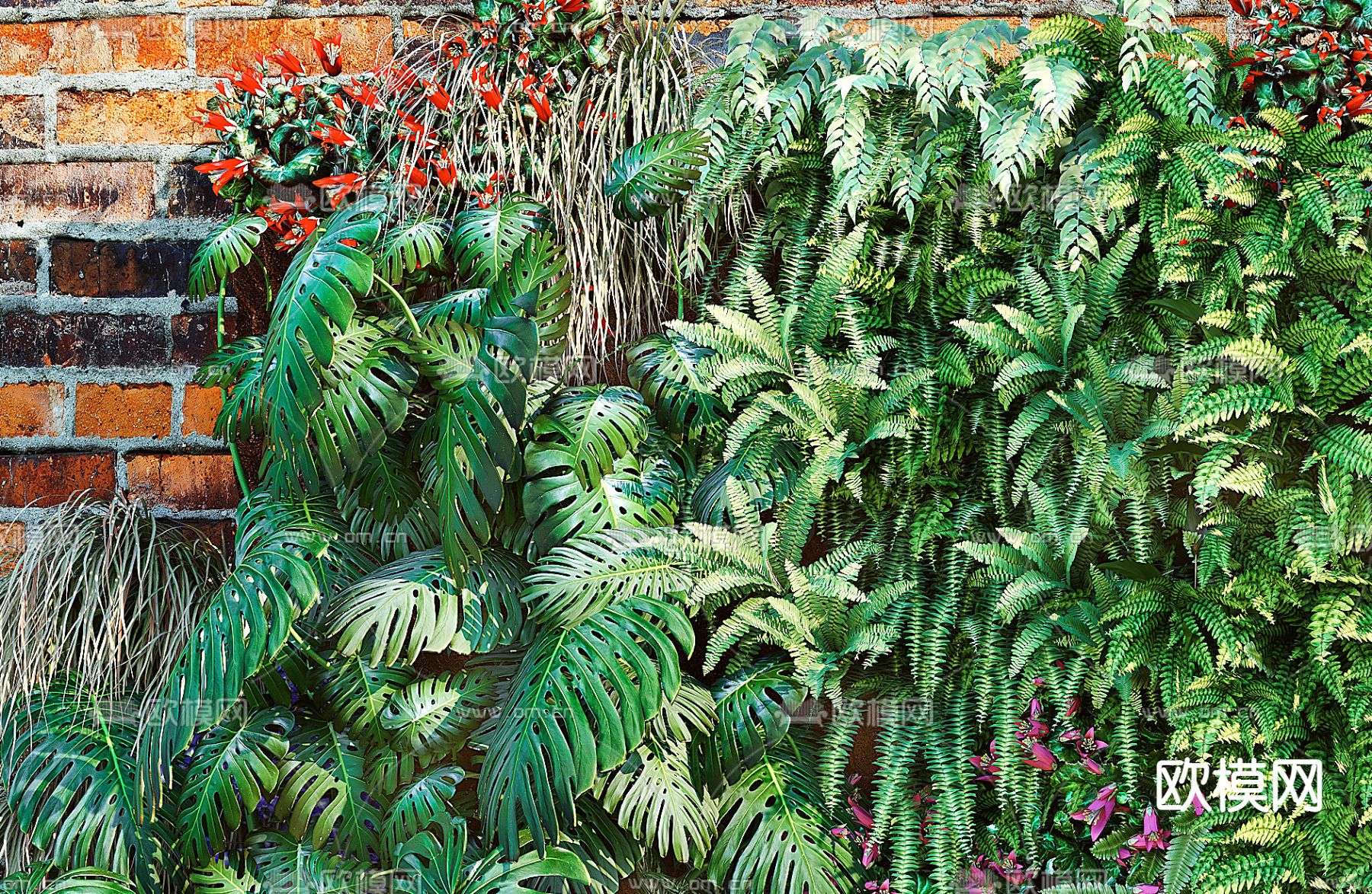现代绿植植物墙3d模型下载（渲染图3）
