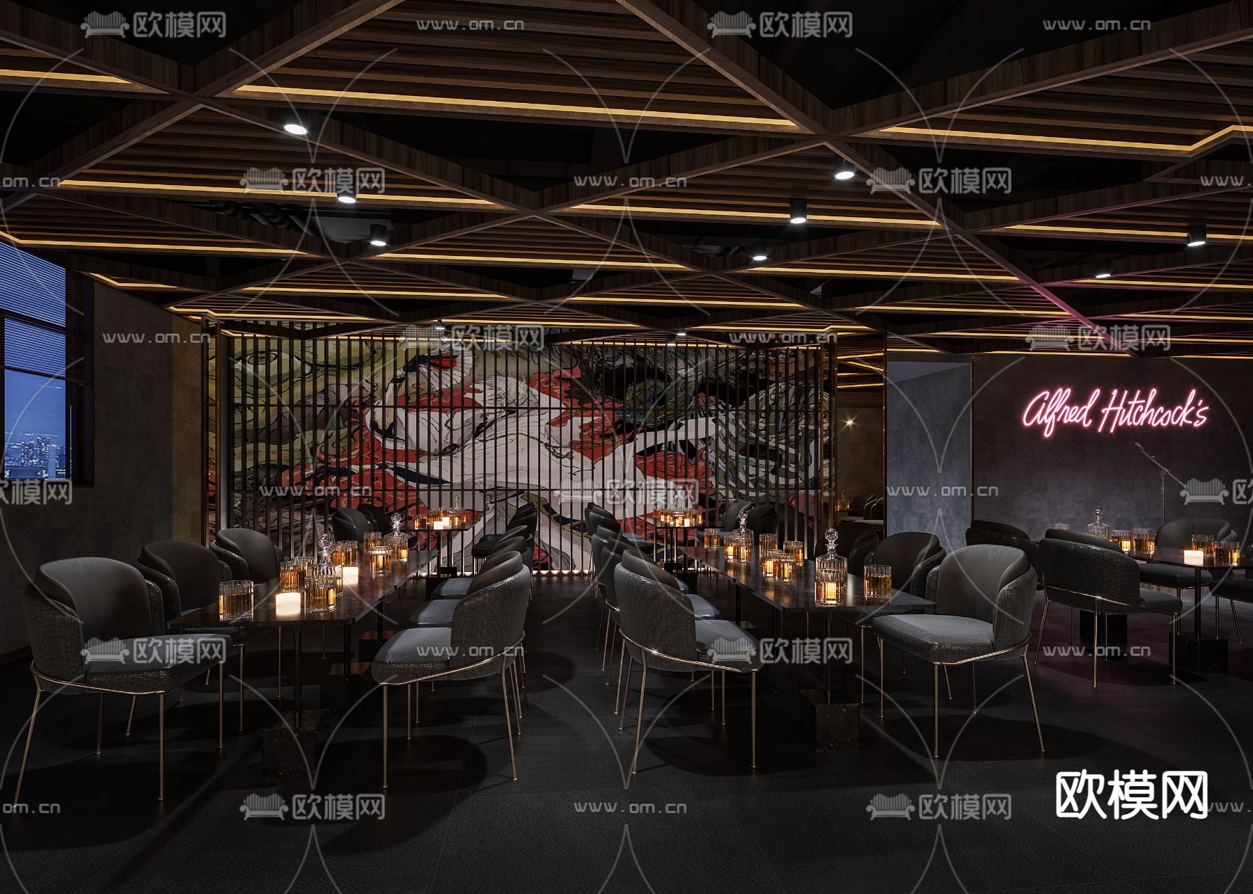 暗黑风酒吧清吧3d模型下载（渲染图1）