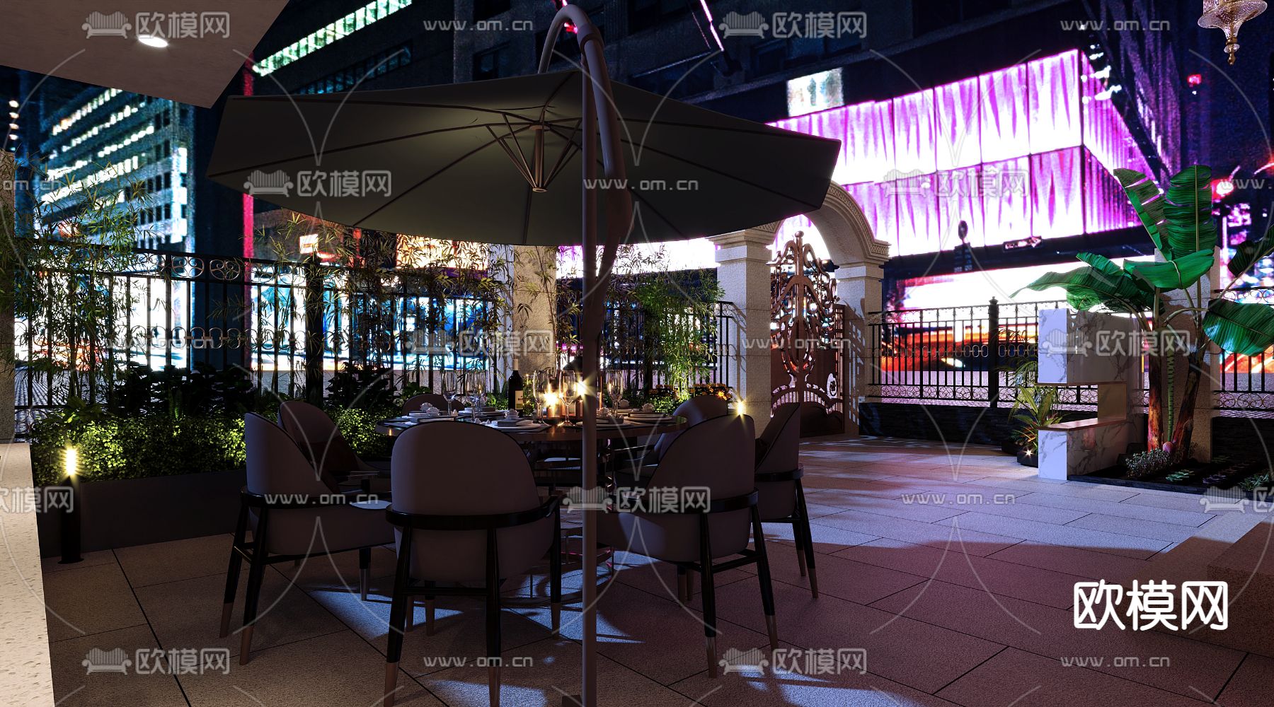 简欧庭院小院夜景3d模型下载（渲染图6）