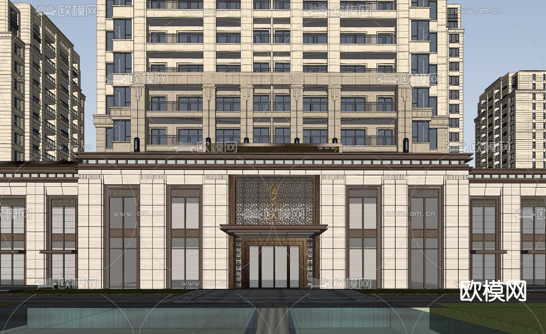 新古典住宅楼外观su模型下载（渲染图4）