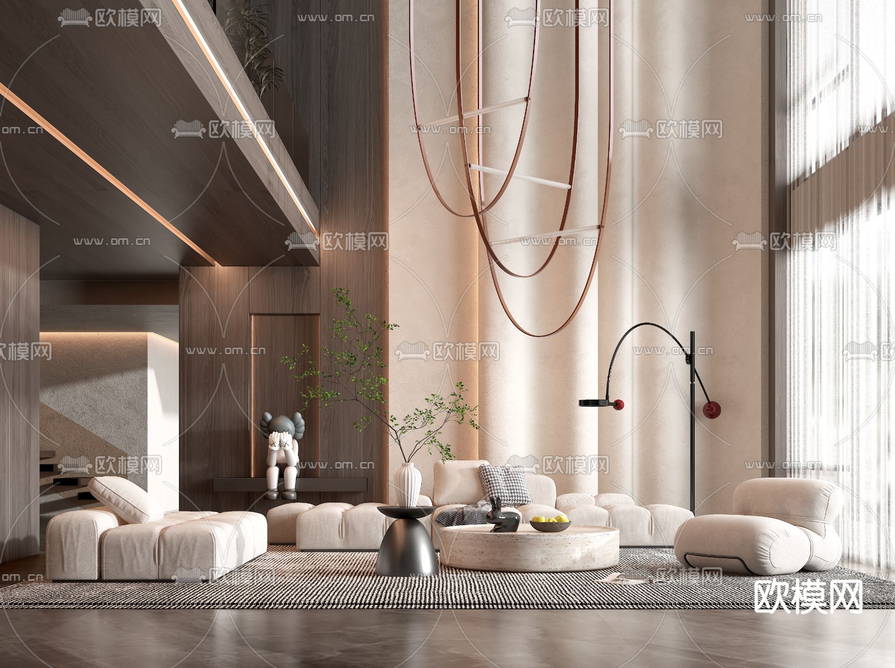 现代布艺组合沙发su模型下载（渲染图1）