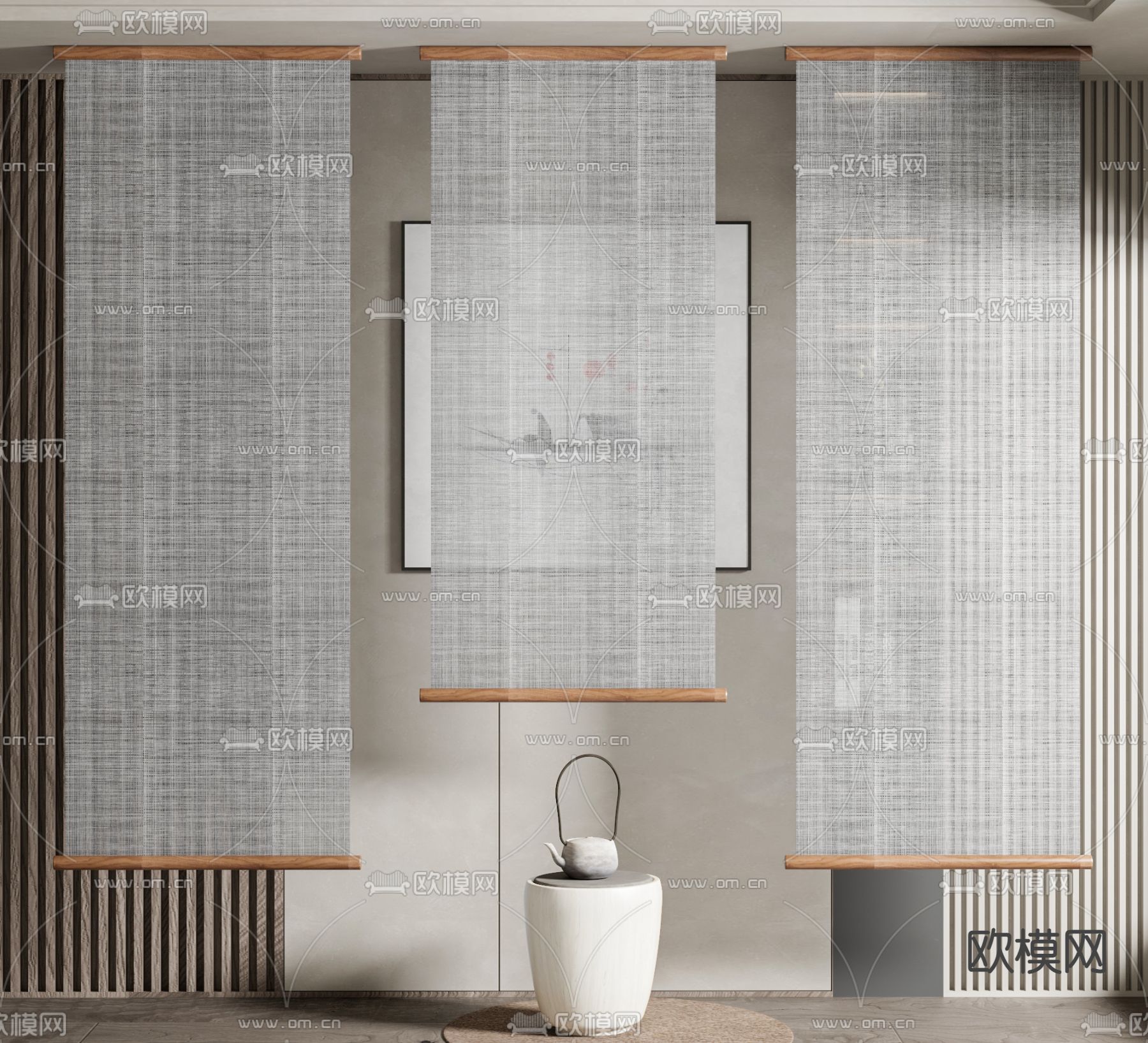新中式卷帘隔断su模型下载_ID11826097_sketchup模型下载-欧模网