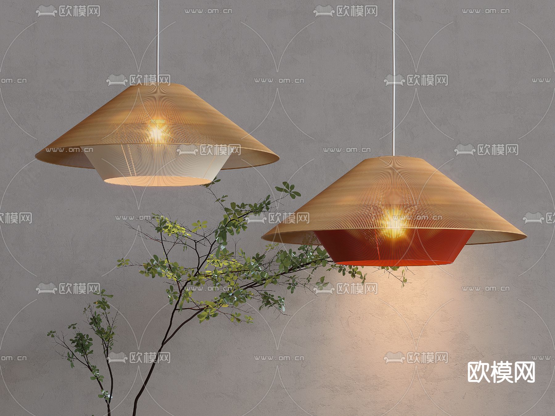 侘寂风竹编吊灯su模型下载（渲染图1）