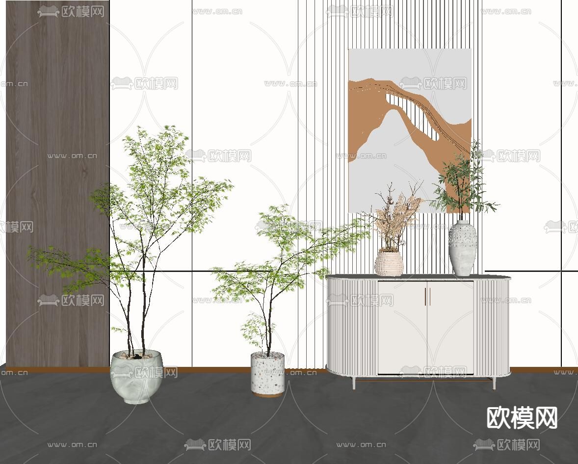 现代绿植盆栽su模型下载（渲染图2）