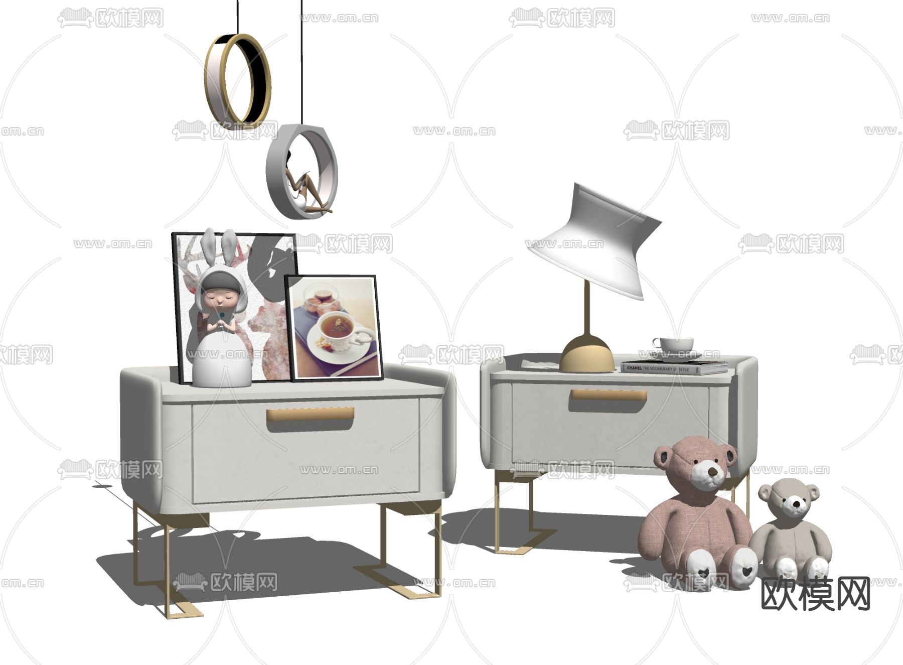 现代儿童床头柜su模型下载（渲染图2）