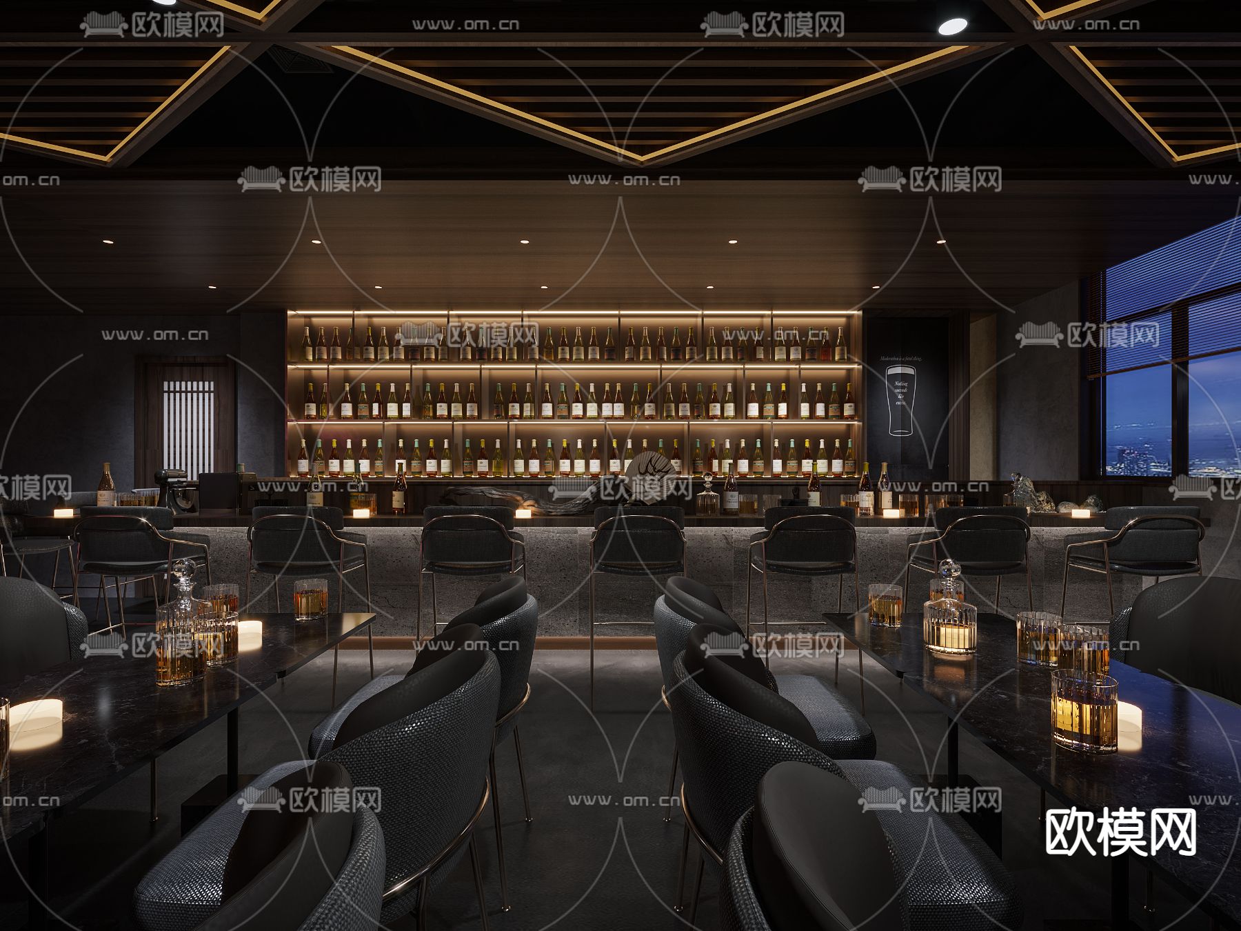 暗黑风酒吧清吧3d模型下载（渲染图2）