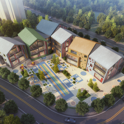  现代幼儿园鸟瞰su模型 